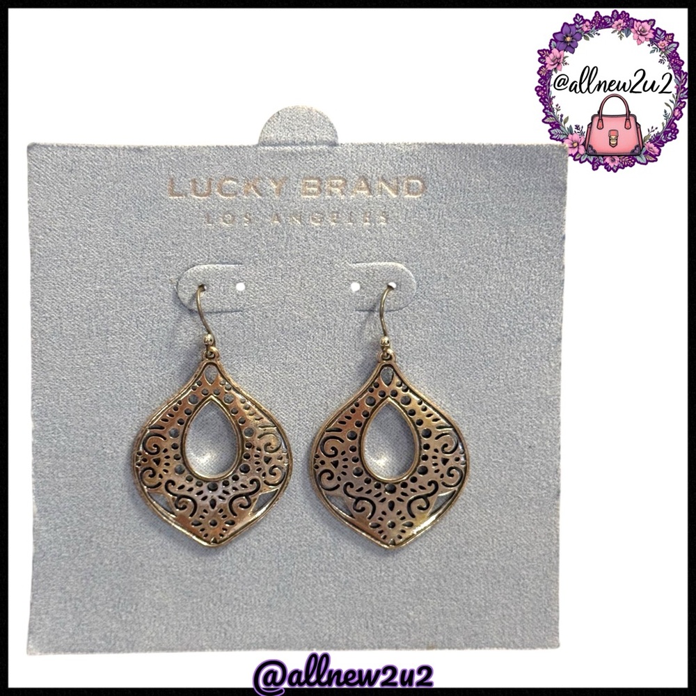 Lucky Brand Boho Intricate Silver Teardrop Earrings